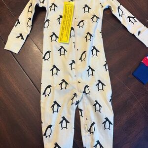 Hanna Andersson Cream and Black Penguin Kids Footie